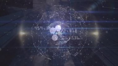 Çeşitli verilerin ve uzayda ışıklarla olan bağlantıların animasyonu. küresel bağlantılar, veri işleme ve teknoloji konsepti dijital olarak oluşturulmuş video.