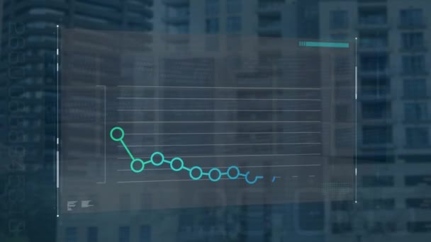 都市における金融データ処理のアニメーション 世界規模の技術 デジタルインターフェース ネットワークの概念デジタルで生成されたビデオ — ストック動画