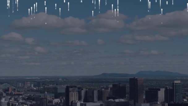 Animatie Van Gegevensverwerking Het Stadsgezicht Mondiaal Business Digital Interface Concept — Stockvideo