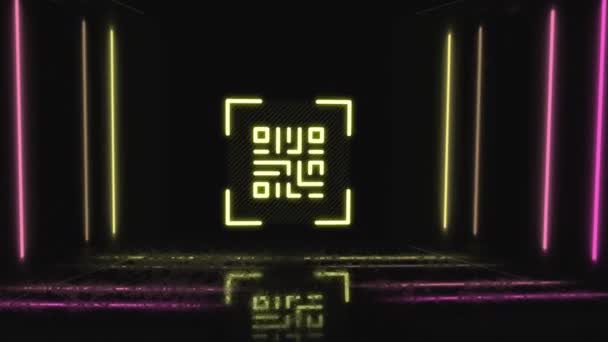 Animazione Linee Neon Codice Sfondo Nero Colore Movimento Comunicazione Tecnologia — Video Stock