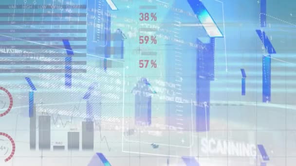 Animação Processamento Dados Setas Fundo Azul Conexões Globais Computação Conceito — Vídeo de Stock