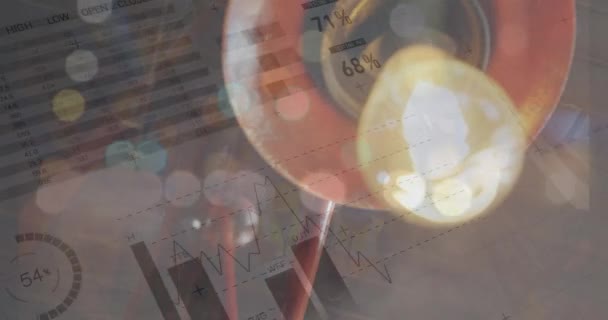 Animation Von Diagrammen Und Finanzdaten Über Lagerbeleuchtung Finanzen Wirtschaft Geschäft — Stockvideo