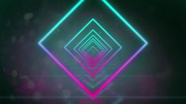 Yeşil dijital uzayda hareket eden neon karelerin animasyonu. Kırmızı dijital uzayda hareket eden neon karelerin animasyonu. renk, hareket, teknoloji ve iletişim konsepti dijital olarak oluşturulmuş video.