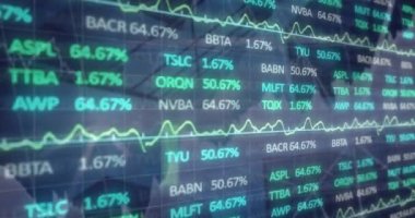 Mimari üzerine finansal verilerin ve grafiklerin animasyonu. küresel finans, ekonomi, iş ve teknoloji kavramı dijital olarak oluşturulmuş video.