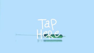 Mavi arka planda reaksiyonla düşen şırınganın üzerinde tıkırtı animasyonu. Bilim, kimya, deneyler, iletişim ve dijital arayüz kavramı dijital olarak oluşturulmuş video.