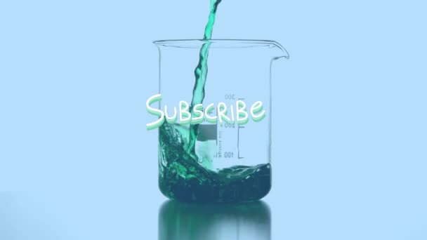 Animation Subscribe Reagent Pouring Lab Glass Blue Background Science Chemistry — Stock Video