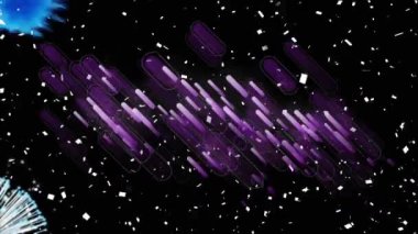 Siyah arka planda mor çizgiler ve konfeti animasyonu. soyut arkaplan ve dijital arayüz kavramı dijital olarak oluşturulmuş video.