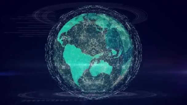 Animation Von Verbindungen Über Den Globus Und Datenverarbeitung Auf Schwarzem — Stockvideo