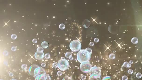 Анимирование Пузырей Светлых Пятен Над Текстом Поздравления Днем Рождения Бежевом — стоковое видео