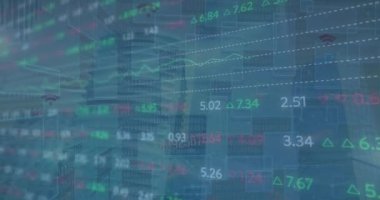 Veri işleme üzerine borsanın animasyonu. küresel iş, teknoloji ve veri işleme kavramı dijital olarak oluşturulmuş video.