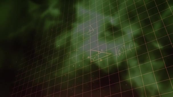 Animation Mathematischer Gleichungen Über Grünen Formen Auf Schwarzem Hintergrund Globale — Stockvideo