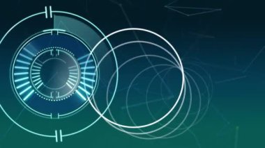 Mavi arkaplandaki bağlantı ağı üzerinden dairelerin ve kapsam taramasının animasyonu. küresel teknoloji ve bağlantılar konsepti dijital olarak oluşturulmuş video.