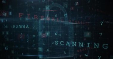 Uyarı veri işleme animasyonu, çevrimiçi güvenlik kilidi ve devre kartı. küresel çevrimiçi güvenlik, bilgisayar, veri işleme ve teknoloji konsepti dijital olarak oluşturulmuş vide