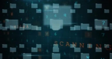 Uyarı veri işleme animasyonu, çevrimiçi güvenlik kilidi ve devre kartı. küresel çevrimiçi güvenlik, bilgisayar, veri işleme ve teknoloji konsepti dijital olarak oluşturulmuş vide