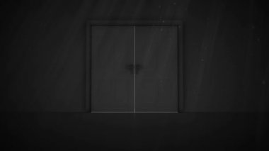 Açık kapının üzerindeki spot ışıklarının animasyonu. küresel sosyal medya ve teknoloji konsepti dijital olarak oluşturulmuş video.