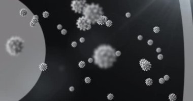 Virüs hücrelerinin daireler ve noktalar üzerinde canlandırılması. covid 19 pandemik kavramı dijital olarak oluşturulan video sırasında küresel bilim ve dijital arayüz.