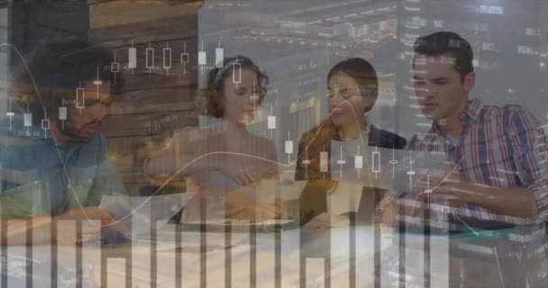 Animation Der Verarbeitung Von Finanzdaten Über Verschiedene Geschäftsleute Globales Geschäfts — Stockvideo