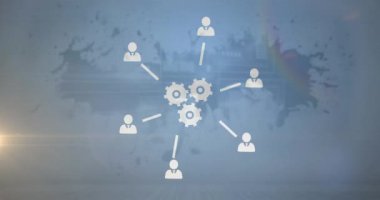 Beyaz arka planda ışık noktaları ve iş simgelerinin canlandırılması. küresel iş ve dijital arayüz kavramı dijital olarak oluşturulmuş video.