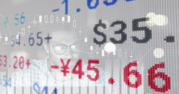 Beyaz Adam Yerine Finansal Veri Işleme Borsa Animasyonları Küresel Finans — Stok video
