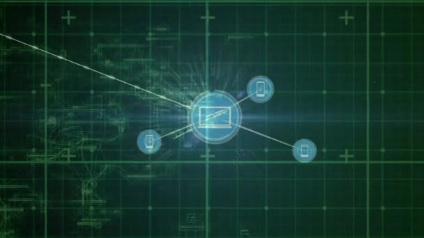 지구본 아이콘 네트워크의 애니메이션 과검은 데이터 글로벌 컴퓨팅 디지털 인터페이스 — 비디오