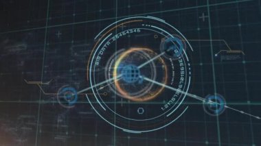 Dünya üzerindeki simgelerle bağlantı ağının animasyonu ve kara arkaplanda veri işleme. küresel bağlantılar, bilgisayar ve dijital arayüz konsepti dijital olarak oluşturulmuş video.