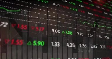 Finansal veri işleme ve borsanın boş ofis üzerinden canlandırılması. küresel iş, finans ve veri işleme kavramı dijital olarak oluşturulmuş video.