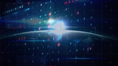 Veri işleme ve kara arkaplanda küresel siber saldırı uyarısı. küresel teknoloji, bilgisayar ve dijital arayüz kavramı dijital olarak oluşturulmuş video.