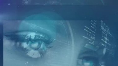 Işık noktalarının üzerinde veri işleme animasyonu. küresel bilim ve dijital arayüz kavramı dijital olarak oluşturulmuş video.