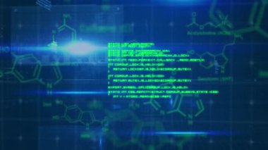 Mavi arkaplanda veri işleme animasyonu. küresel iş, veri işleme ve dijital arayüz kavramı dijital olarak oluşturulmuş video.