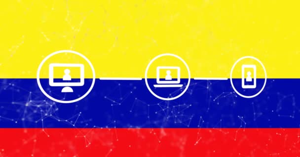 Animazione Icone Rete Connessioni Sopra Bandiera Colombia Business Globale Finanze — Video Stock