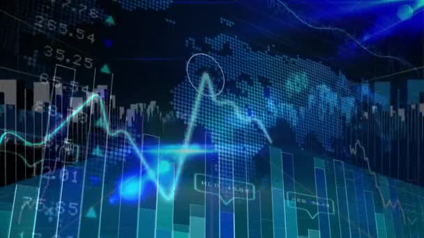 Animação Processamento Dados Financeiros Fundo Azul Conceito Global Negócios Processamento — Vídeo de Stock