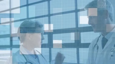 Kafkas doktorların konuştuğu karelerin animasyonu. küresel tıp ve dijital arayüz kavramı dijital olarak üretilen video.