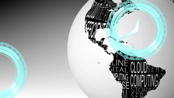 Animacja Zegara Poruszającego Się Globie Koncepcja Globalnego Interfejsu Naukowego Cyfrowego — Wideo stockowe