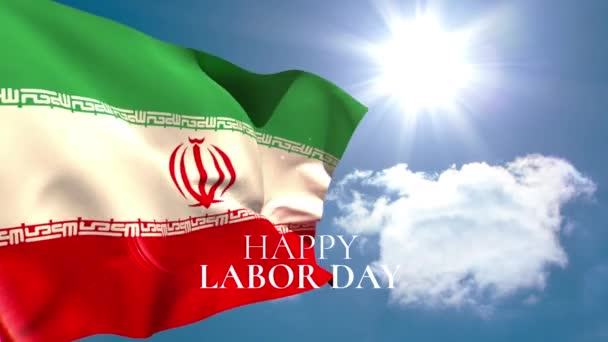 Animáció Boldog Munkanap Szövegét Iráni Zászló Kék Ünnep Munkavállalók Szakszervezetek — Stock videók