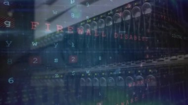Sunucu odasında siber saldırı uyarısı. küresel teknoloji, bilgisayar ve dijital arayüz kavramı dijital olarak oluşturulmuş video.