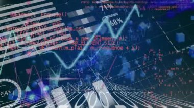 Mavi arkaplanda veri işleme animasyonu. küresel bağlantılar, bilgisayar ve dijital arayüz konsepti dijital olarak oluşturulmuş video.