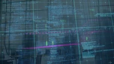 Yürüyen insanlar üzerinde veri işleme animasyonu. küresel iş ve dijital arayüz kavramı dijital olarak oluşturulmuş video.