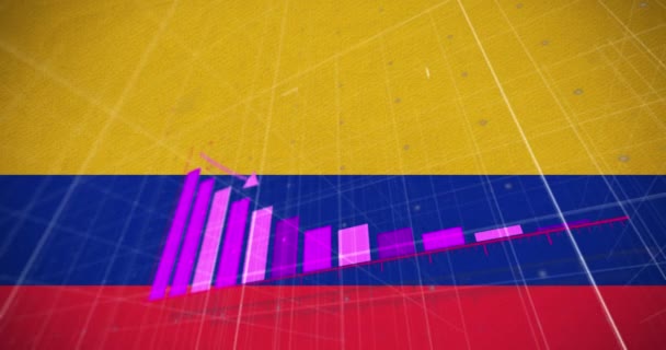 在Colombia旗上动画财务数据处理 全球商业 金融和数据处理概念数字生成的视频 — 图库视频影像