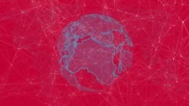 Pembe arka plandaki dünya ve bağlantı ağının animasyonu. küresel iş ve dijital arayüz kavramı dijital olarak oluşturulmuş video.