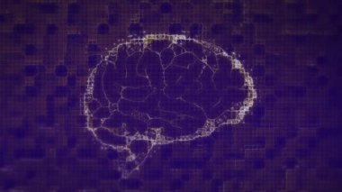 Mavi arka planda dijital beyin modelinin animasyonu. küresel bilim ve teknoloji konsepti dijital olarak üretilen video.