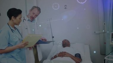 Çeşitli doktor ve hastalar arasındaki bağlantı ağının animasyonu. küresel sağlık, sağlık ve bağlantılar konsepti dijital olarak oluşturulmuş video.