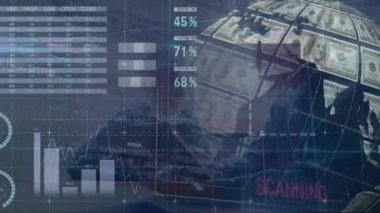 Çeşitli doktorlar üzerinde veri işleme ve küre animasyonu. küresel bağlantılar, bilgisayar ve dijital arayüz konsepti dijital olarak oluşturulmuş video.