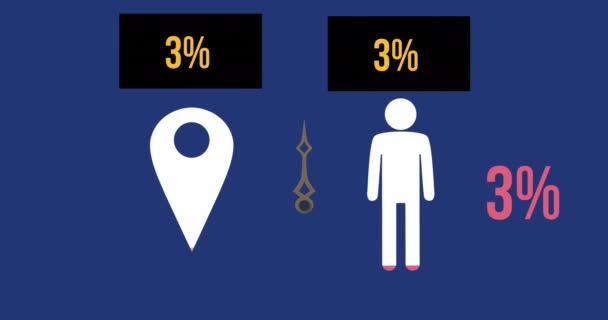 Animation Placering Pin Mand Piktogram Med Procent Vokser Blå Baggrund – Stock-video