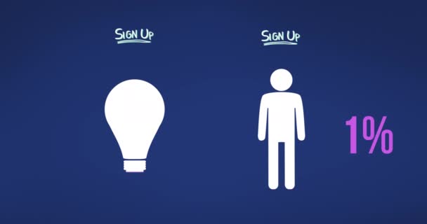 Animation Sign Text Light Bulb Man Pictogram Percent Growing Blue — Stock Video