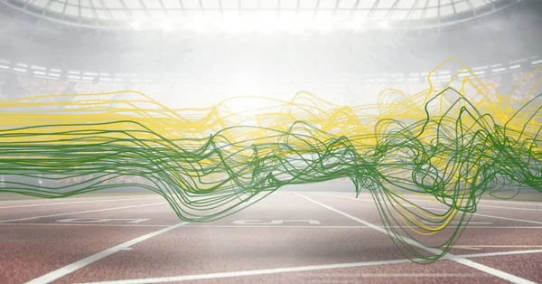 Зелені Жовті Цифрові Хвилі Фоні Спортивного Стадіону Спорт Конкуренція Концепція — стокове фото