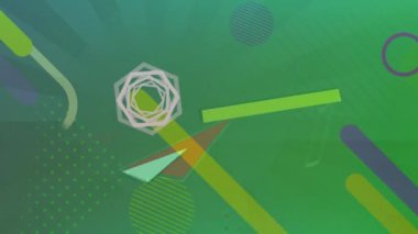 Yeşil gradyan üzerinde hareket eden altıgen şekillerin ve soyut şekillerin dijital animasyonu. Soyut doku ve tasarım kavramına sahip arkaplanlar