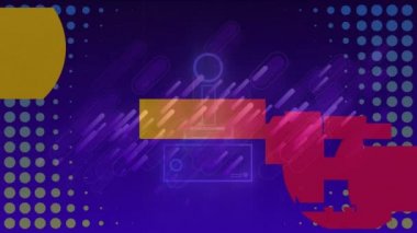 Mavi arkaplanda mor ışık izlerine karşı Retro video oyunu denetleyici neon simgesi. Soyut doku ve tasarım kavramına sahip arkaplanlar
