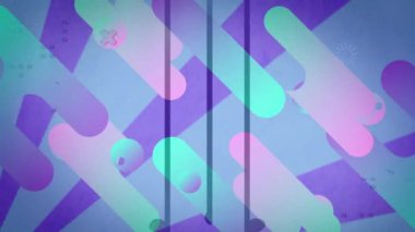 Mavi gradyan üzerinde hareket eden renkli soyut şekillerin dijital animasyonu. Soyut doku ve tasarım kavramına sahip arkaplanlar