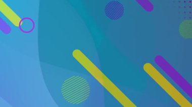 Mavi gradyan üzerinde hareket eden renkli soyut şekillerin dijital animasyonu. Soyut doku ve tasarım kavramına sahip arkaplanlar