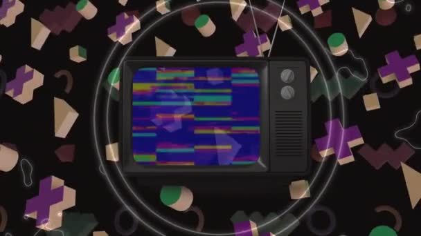 Animação Digital Formas Abstratas Coloridas Movendo Sobre Ícone Televisão Contra — Vídeo de Stock